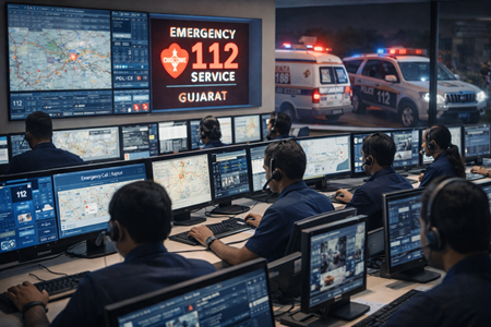 Gujarat 112 emergency response control room handling thousands of emergency calls