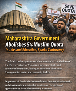 Protests and political debate over Maharashtra government cancelling 5% Muslim reservation in jobs and education