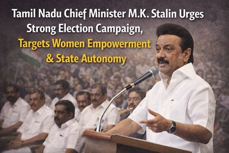 Tamil Nadu Chief Minister M.K. Stalin addressing party officials on women outreach and election strategy ahead of 2026 Assembly elections