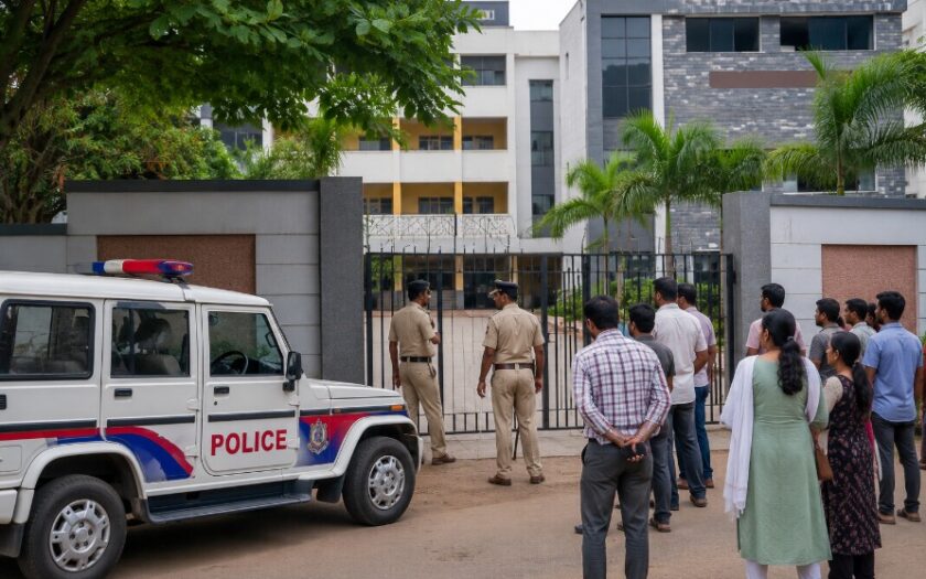 Police investigation outside a Bengaluru residential school after Class 6 student death case